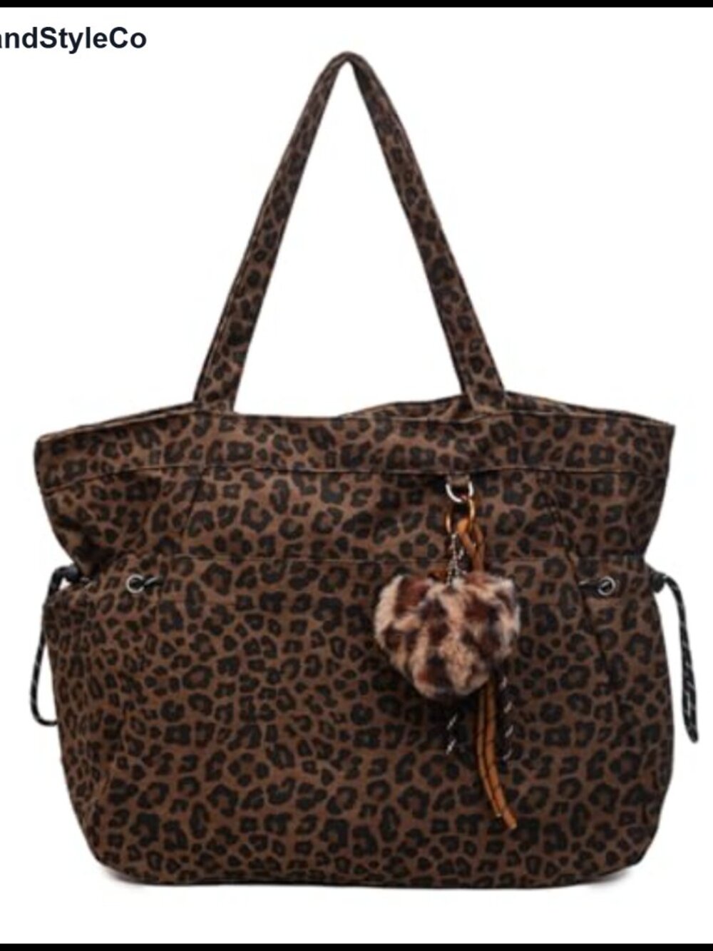 Leopard Print Tote Bag Large Capacity Crossbody Shoulder Bag Plush Pendant